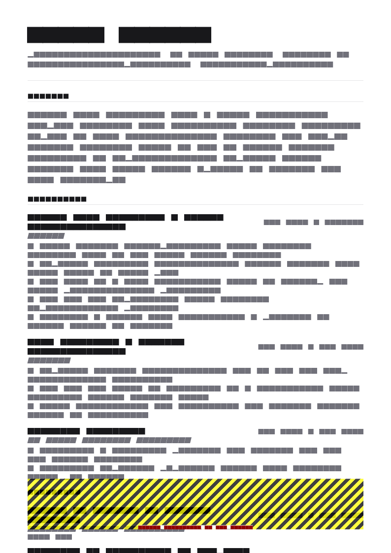 Pure White resume template preview — ATS score 95 out of 100